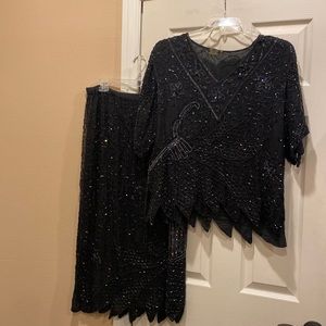 Vintage Mark & John II pure silk two-piece beaded skirt set